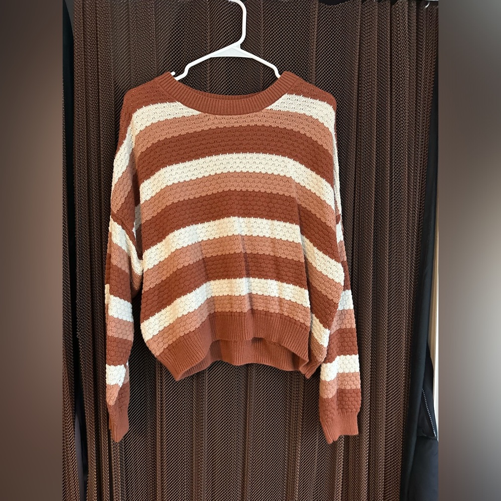Striped Brown and Cream Women's Sweater Hollister